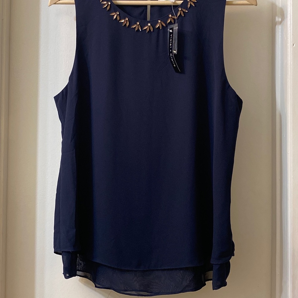 Violet & Claire L Blue Layered Tank Style Blouse